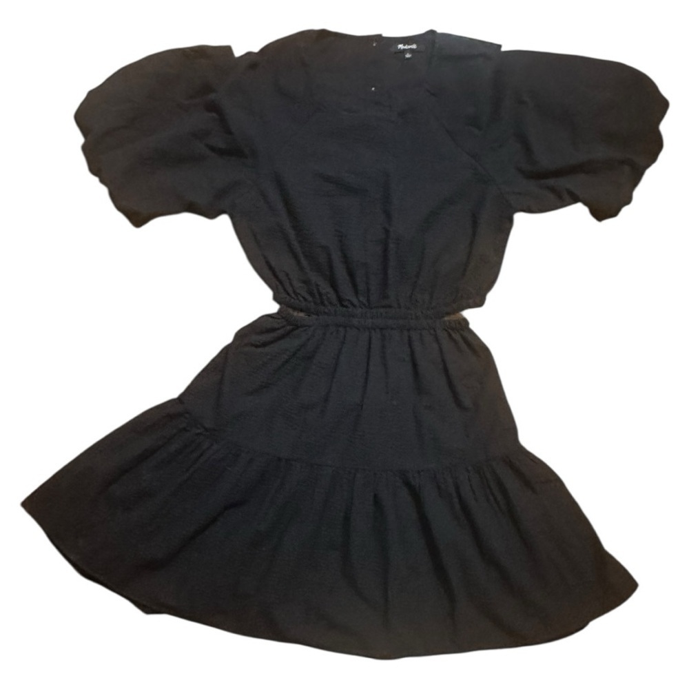 Madewell Black Puff Sleeve Dress with Waist Cutout – Modern Feminine | Size Smal